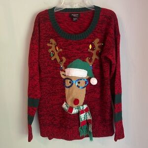 Women’s Small Red/Green Christmas Sweater Rudolph